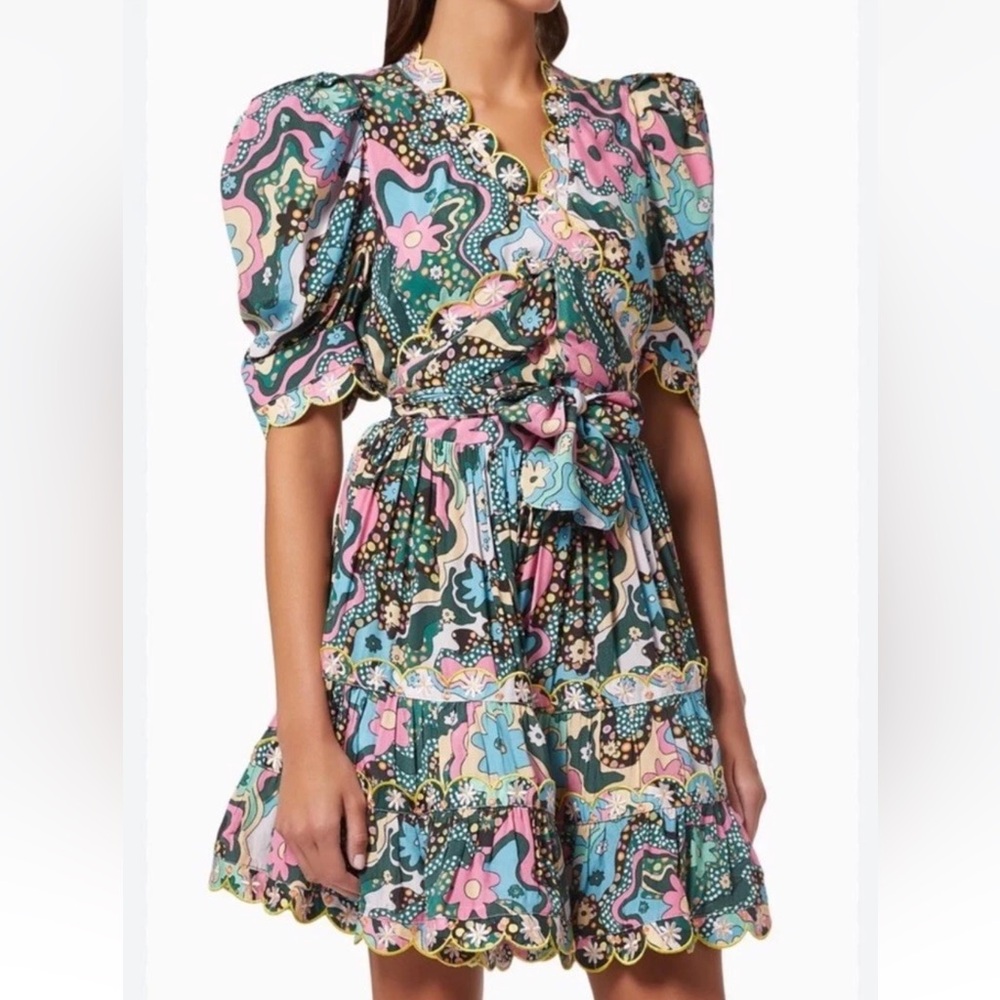 CeliaB Hortensia Mini Short Puff Sleeve Floral Belted Dress Sz XS